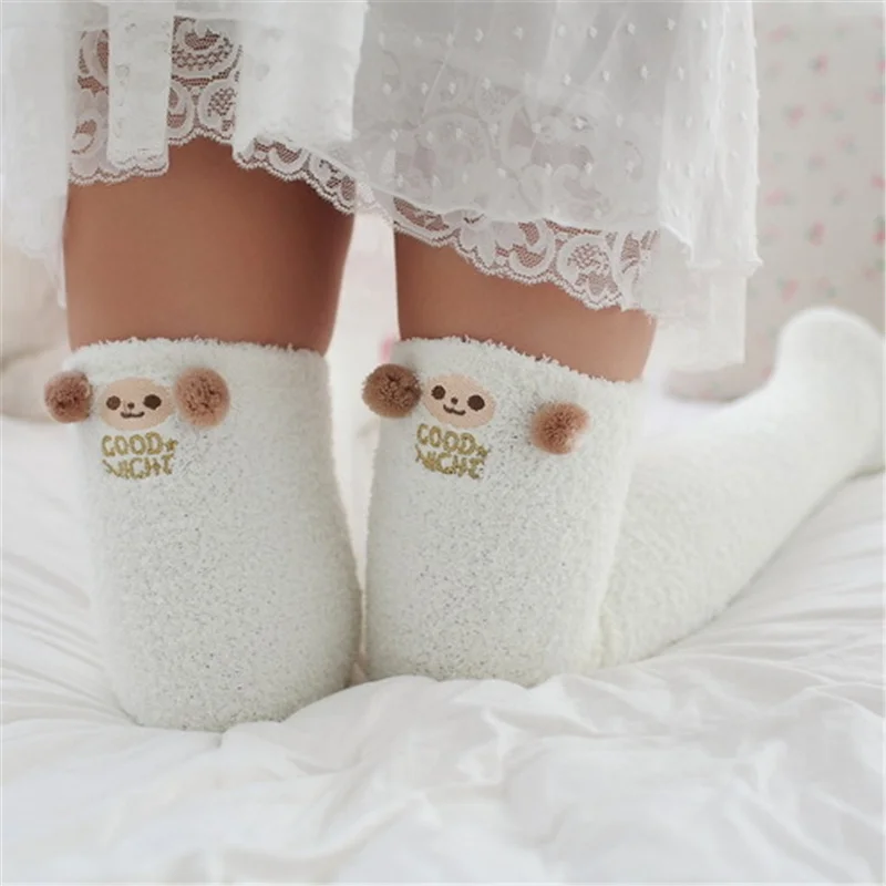 Newly Kawaii Winter Warm Sleep Sock Thicken Girl Animal Sleeping Over Knee Long Socks Striped Cute Compression Thigh High Socks