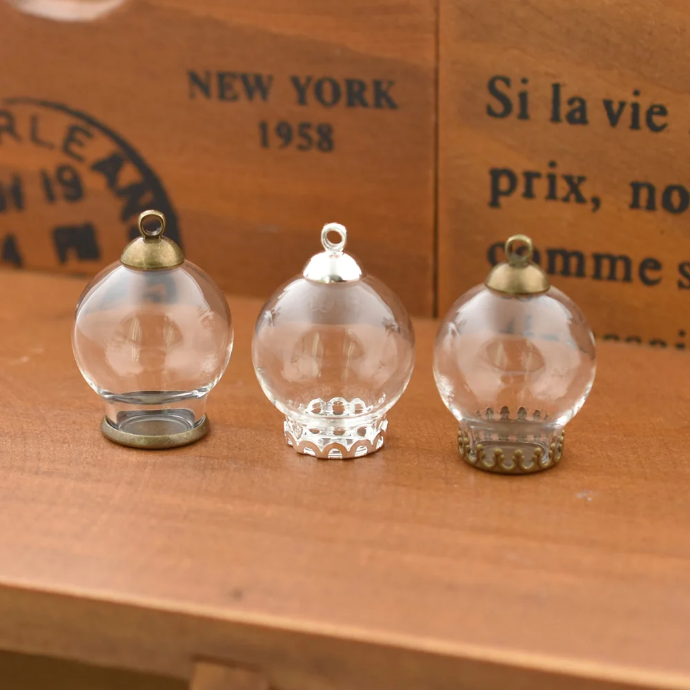 5set 20*12mm hollow glass globe with setting base beads cap set orb glass vials pendant glass bottle jewelry pendant