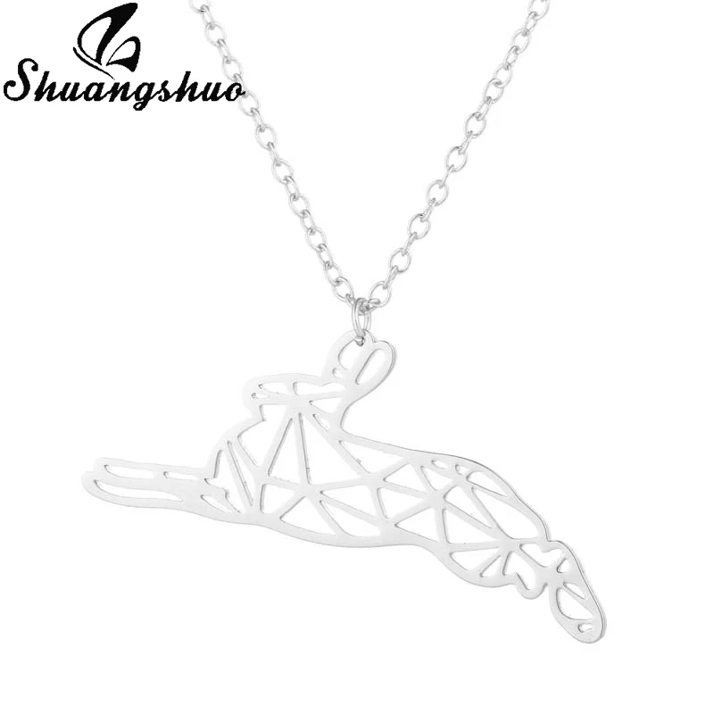 Shuangshuo Cute Bunny Necklace For Women Necklaces & Pendants Stainless Steel Animal Origami Chokers Long Chain Collares