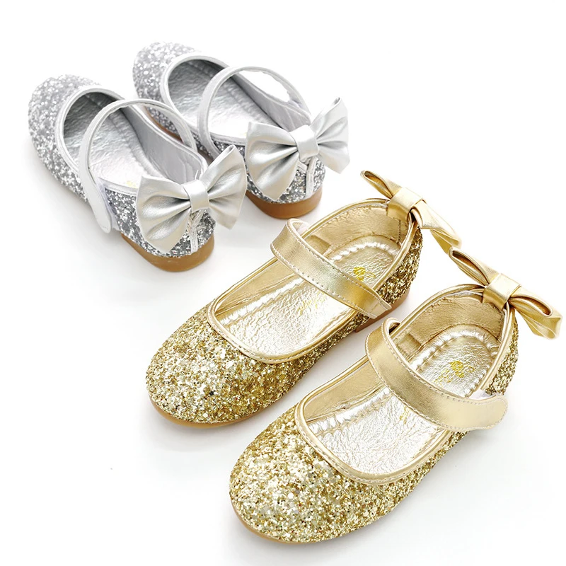 Baby Toddler Girl Gold Silver Glitter Party Ballet Flats Toddler Sequins Glittering Show Princess Dress Shoes