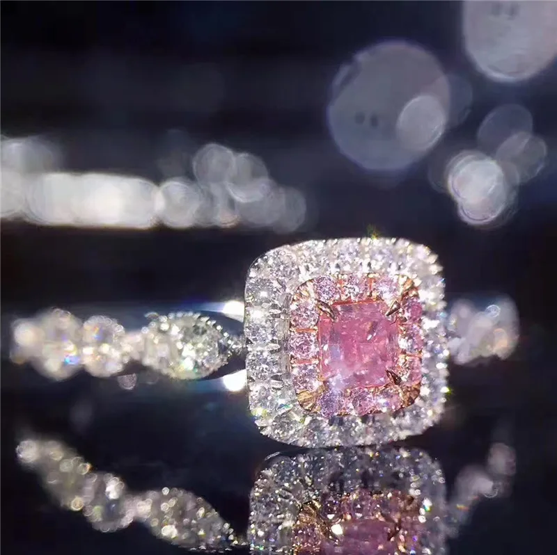 CC Sterling Rings For Women Princess Pink Square Zircon Party Wedding Jewelry Bijoux Femme Engagement Accessories CC705
