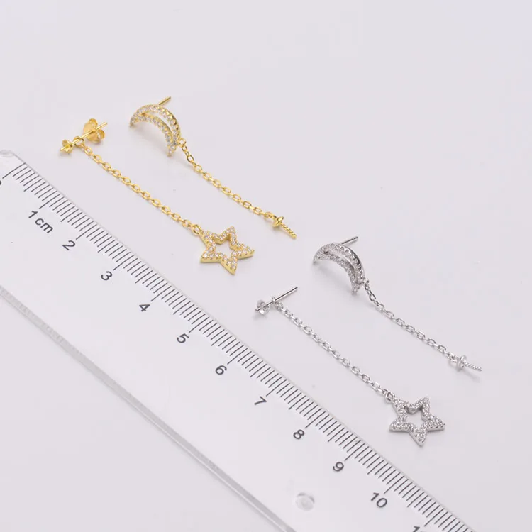 S925 Sterling Silver Star&Moon Design Drop Earrings Fittings Women DIY Jewelry Components 3Pairs