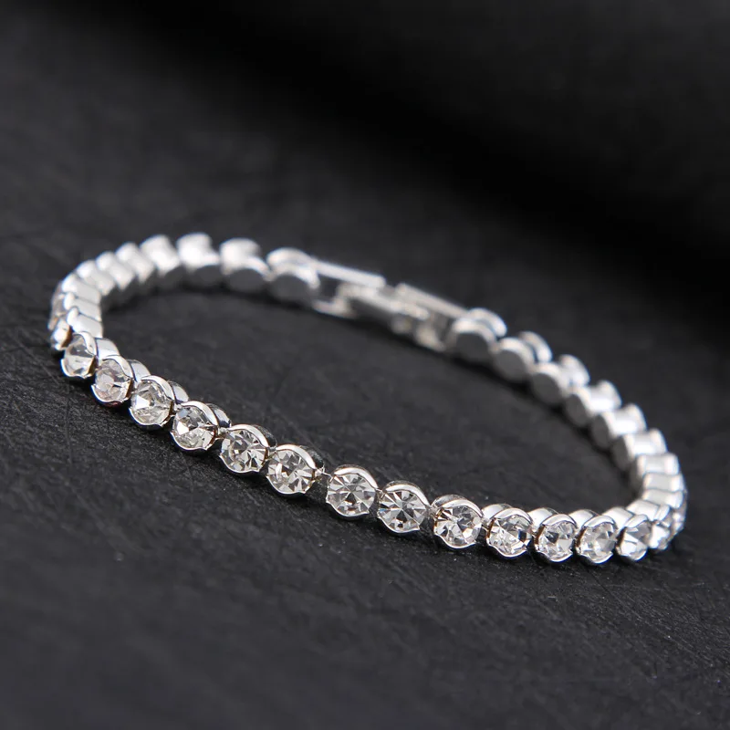 

2018 New Luxury Shiny Austria Crystal Tennis Bracelets For Women Silver Gold Color Bangle Collier Femme Bridal Wedding Jewelry