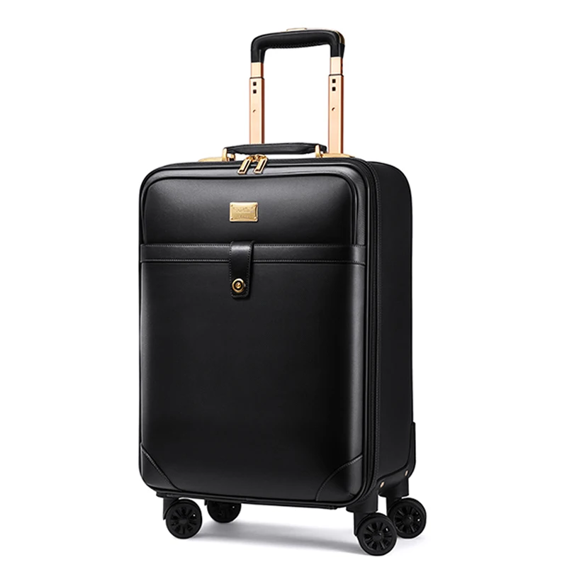 New retro 16/18/20/22/24 inch men business genuine leather hand luggage on wheels cabin travel trolley bags vs trolley suitcase