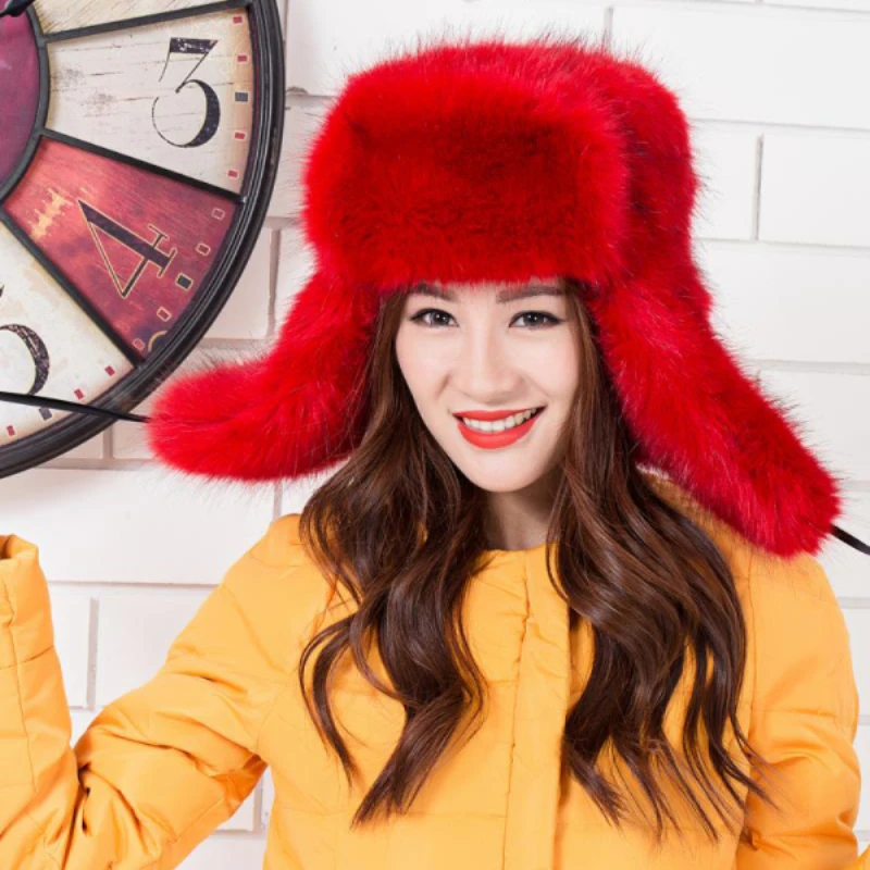 MZ250 Thick Warm Winter Bomber Hat for Women High Quality Russian Ushanka Hat Ladies Faux Fur Hat Female Earflap Trapper Hat