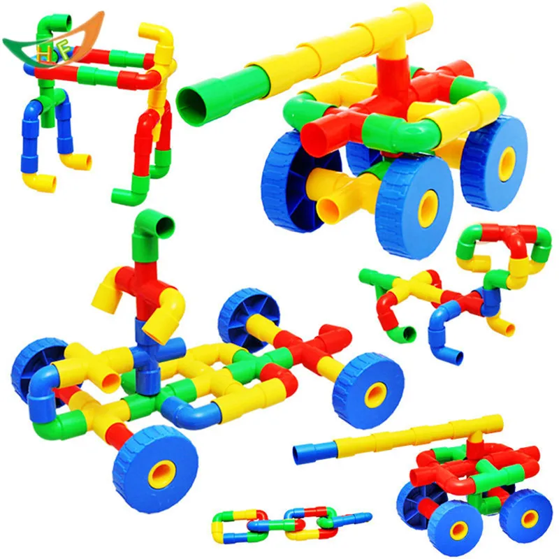 DIY Assembling water pipe plastic building blocks belt wheel pipeline blocks play friends enlighten model kits educational toy