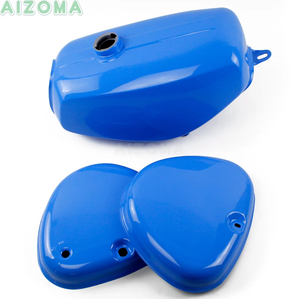 Blue Motorcycle Retro Custom Banana Shape Gas Oil Tank w/ 2pcs Side Cover Steel Fuel Tank Kit For Simson S50 S51 S70 ( 191972 )