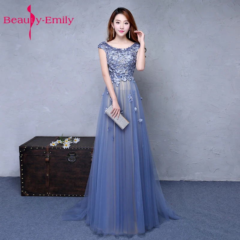 Beauty Emily Evening dresses blue toast Festive  debutante Retro elegance Appliques prom dresses party evening dress gown long