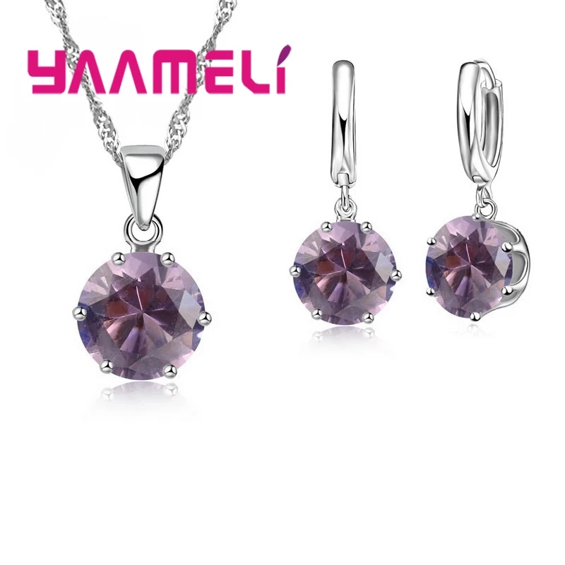 925 Sterling Silber Schmuck Geschenk Set 17 Farben Cubic Zirkon Anhänger Halskette Halskette Kristall Frauen Hochzeit Engagement Zubehör