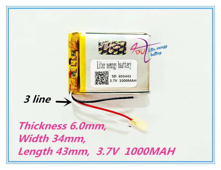 3 line Liter energy battery 3.7V e road route LH950 LH980N 603443 063443 1000mAh 5 inch navigator universal rechargeable battery