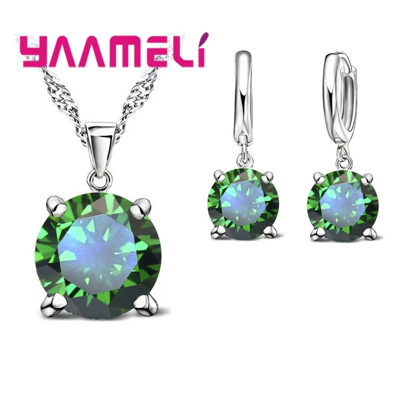 Wholesale Price 925 Sterling Silver Single Crystals Four Claws Pendant Necklace With Earrings Jewelry Sets For Women