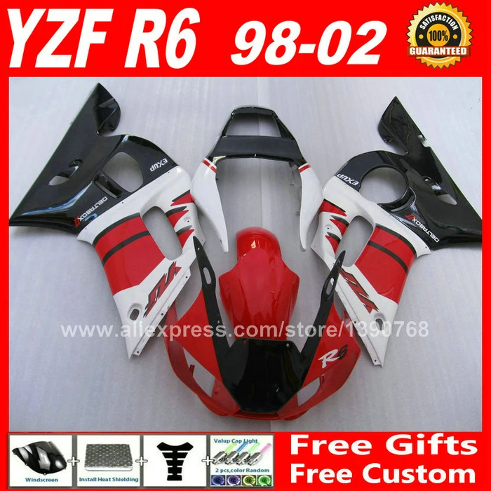 Fit for YAMAHA R6 fairings kit  YZFR6 1998 1999 2000 2001 2002 red white 98 99 00 01 02 fairing kits