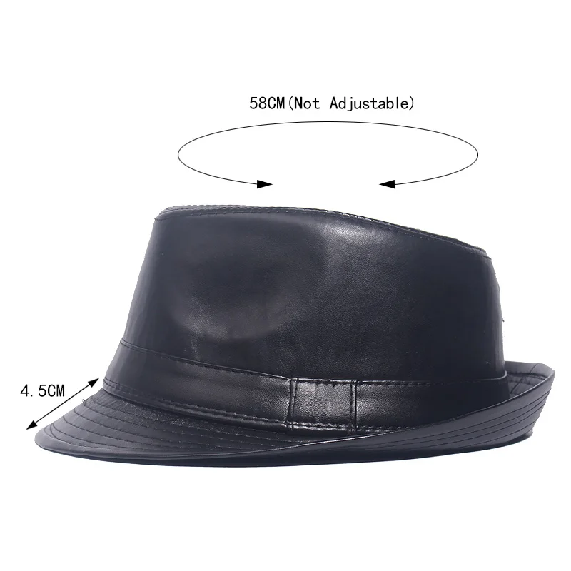 PU Leather Fedora Hats Vintage Jazz Cap Cowboy Gentleman Bowler Short Brim Floppy Trilby Panama Hat Hip Hop Black Cap Men Women