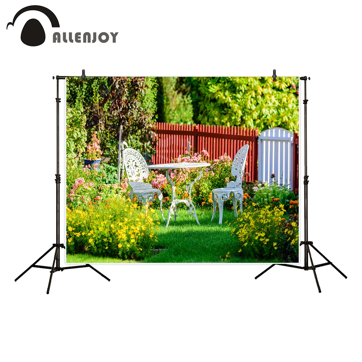 Allenjoy photography backdrop white garden furniture flowers lawn picket fence background photo studio new camera fotografica