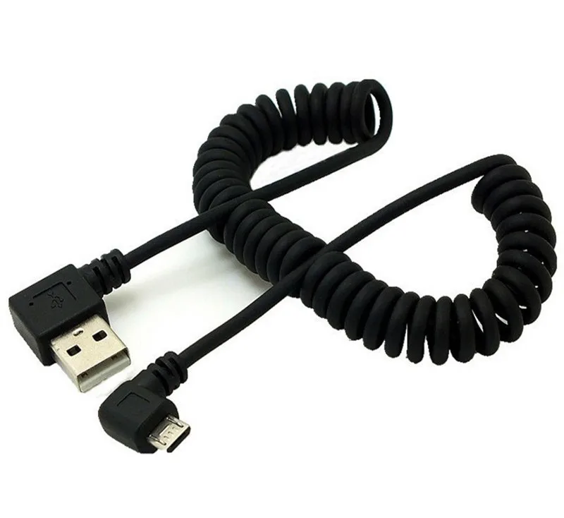90 Degree Left Angled Micro Usb Male  To Usb Male Left Angled Spring Retractable Stretch Cable Sync Data Fast Charge 2A /4FT