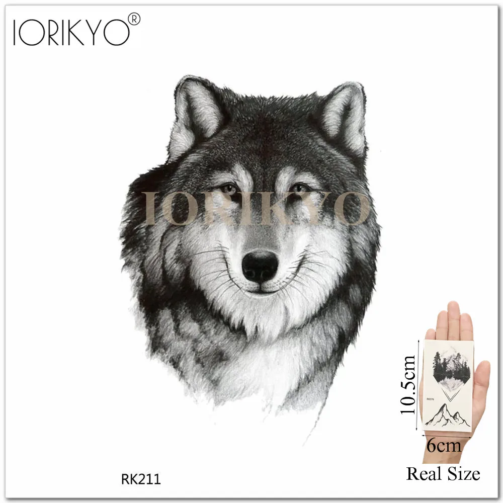 Women's Fashion Temporary Tattoo Stickers Husky Forest Real Wolf King Men Fake Arm Tatoo Drawing Black Waterproof Tattoo Paste image 2