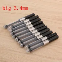 10 Uds. De cartuchos de recarga de tinta para pluma estilográfica grande de metal negro y plateado de 3,4mm, papelería, suministros escolares de oficina