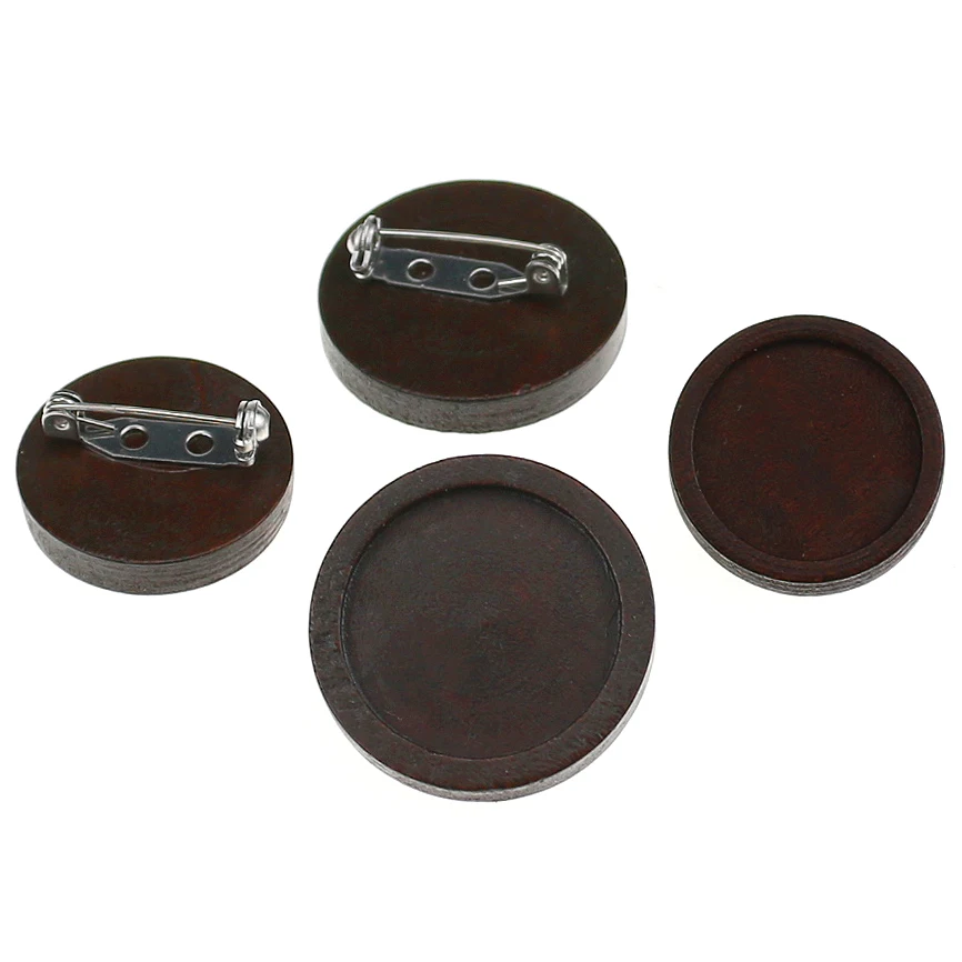 10pcs brown wood And stainless steel 20 25mm Classic Retro Style brooch Cabochon Base Setting for DIY jewelry making wholesale