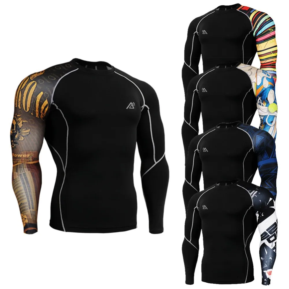 

Men`s Single Sleeve Printed Fitness Running Compression Shirts Quick-dry Ultralight MMA Gym Training Workout Tops Tights