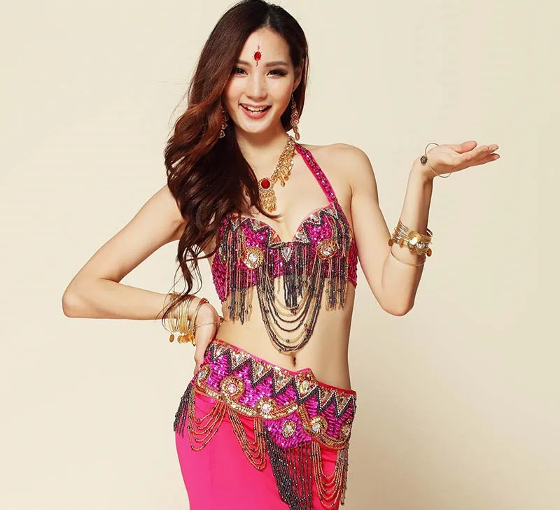 2017 woman Belly Dance Costume Set Professional Top&Pants&belt Indian Dress Lady Belly Dancing Dance Wear Practice/Performance