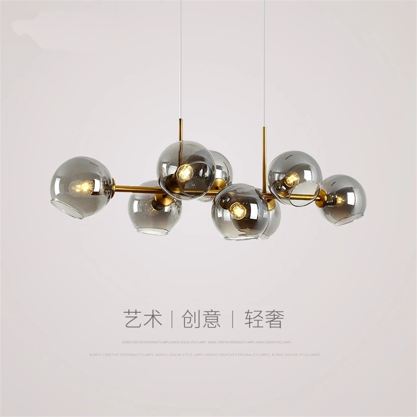 Nordic Magic Bean Chandeliers Lights Living Room  Post  Modern Molecule Long Strip Dining Room Hanging Lamps Glass Deco Fixtures