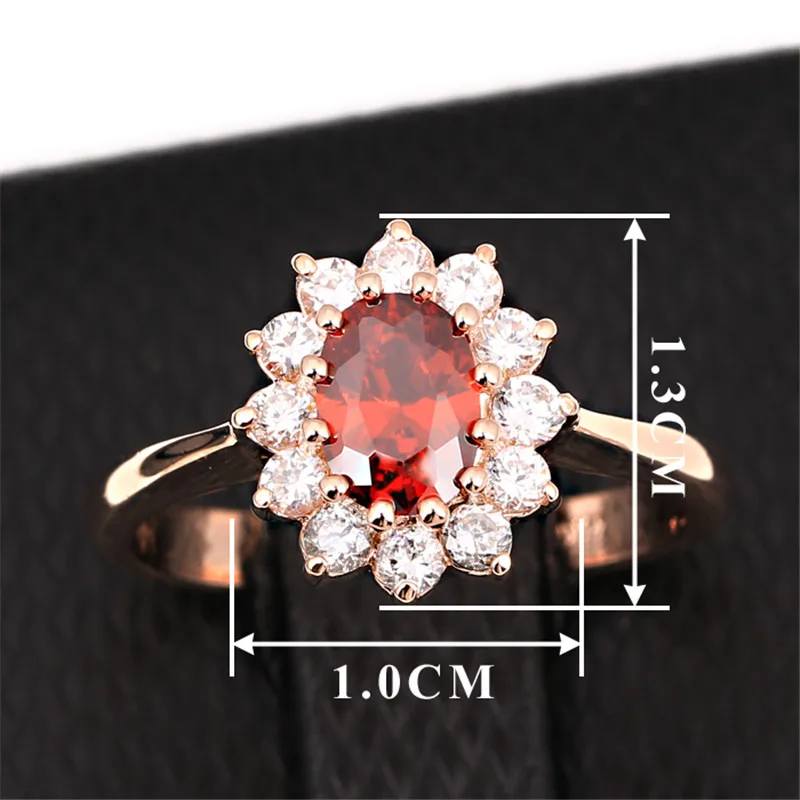 CC Jewelry Princess Diana Rings For Women Luxury Rose Gold Color Red CZ Stone Party Engagement Bijoux Bridal Wedding CC625