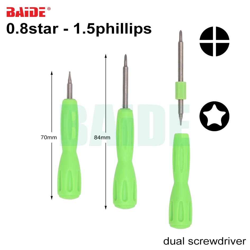 2 in 1 Light Green 70mm to 84mm Dual 0.8 Pentalobe Star 1.5 Phillips Combination Screwdriver for iPhone 300pcs/lot