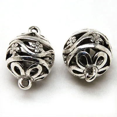 Antique silver hollow metal casting charm pendants 25mm