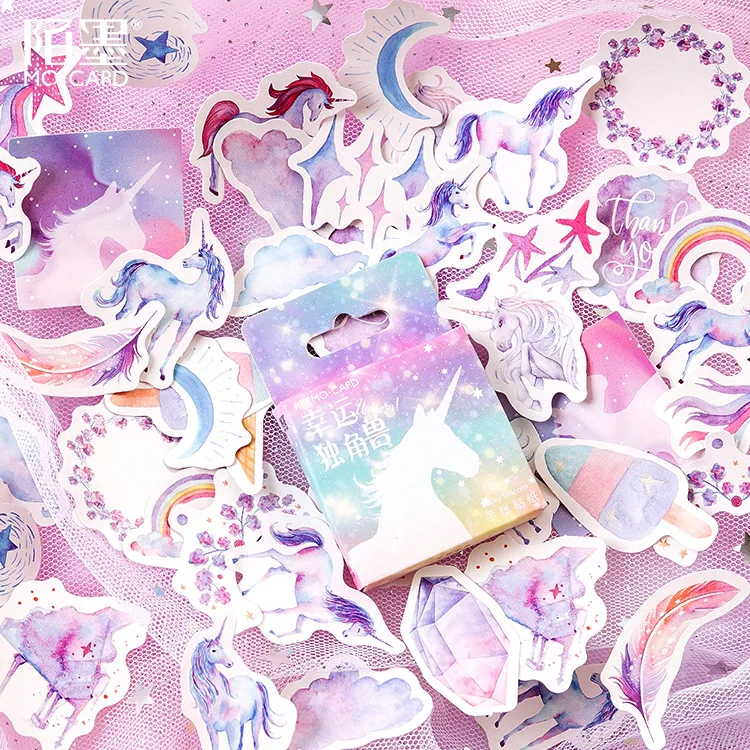 46 pcs/pack Lucky Unicorn Box Journal Decorative Stickers Adhesive Stickers DIY Decoration Diary Stationery Stickers