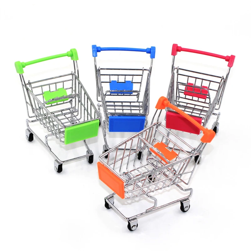 Mini Stainless Steel Supermarket Trolley, Shopping Cart, Utility Storage Toy, Brush Pen Holders, Desk Collecting, Storage Case