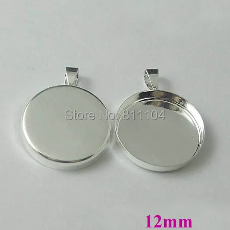 

12mm New Silver tone Plated Copper Blank Bases Round Deep Wall Bezel cups w/ a bail Cabochon Settings Pendant Blank Wholesale