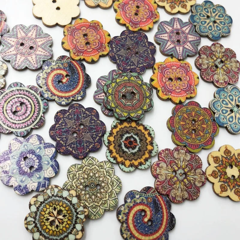 25/50Pcs 24mm Wooden Flowers Shape Buttons Sewing Clothings Handmade DIY Crafts Scrapbooking WB612