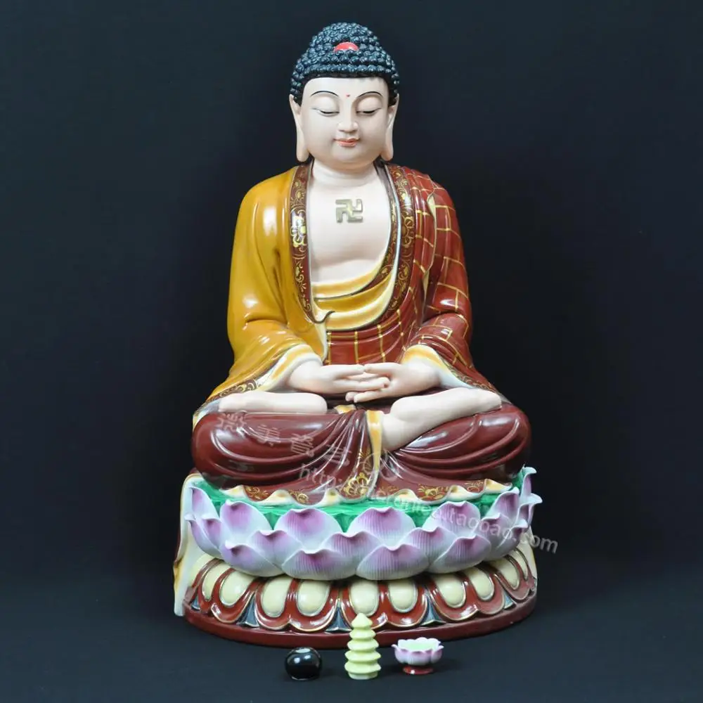 18 inches full lotus Buddha Shakya Muni Sambo pharmacist Amitabha Ford of white porcelain Buddha