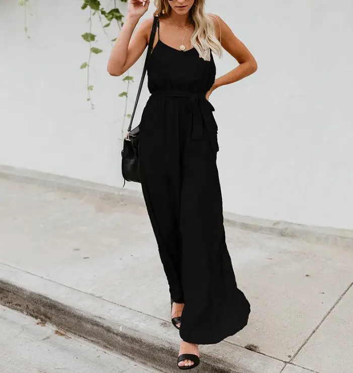 women jumpsuit Elegant solid 2019 Sleeveless Strap long jumpsuit Chic wide leg casual streetwear Boho bandage sexy jumpsuit