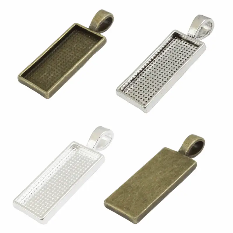 20kits Rectangle Pendant Blank Fit 10*25mm Glass Cabochon Bezel Settings Ant Silver/Bronze/Silver Pendant Tray For DIY Jewelry