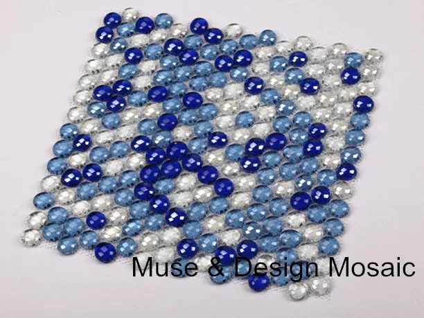 Mediterranean Sea Blue White round glass mosaic tile Kitchen backsplash bathroom garden boarder liner wall floor tile