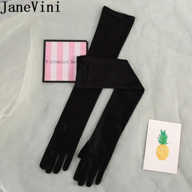 JaneVini-guantes elegantes de boda de 23,5 ", guantes de baile nupcial, guantes de fiesta largos de Opera, negros y blancos, satijnen handschoenen