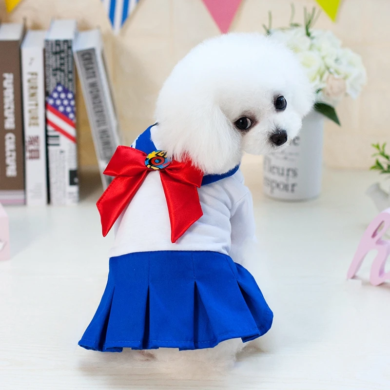 Uniform Sailor Suit Dog Skirt Lovely Pink Blue Clothes For Puppy Dogs High Quality Pets Dresses For Small Dogs Poodle Maltese