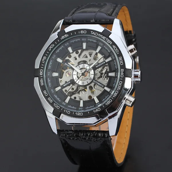 WINNER Men Famous Brand Watches Mechanical Self Wind Wrist Watch Fashion Sports Hombre Leather Strap Mechanical Watch