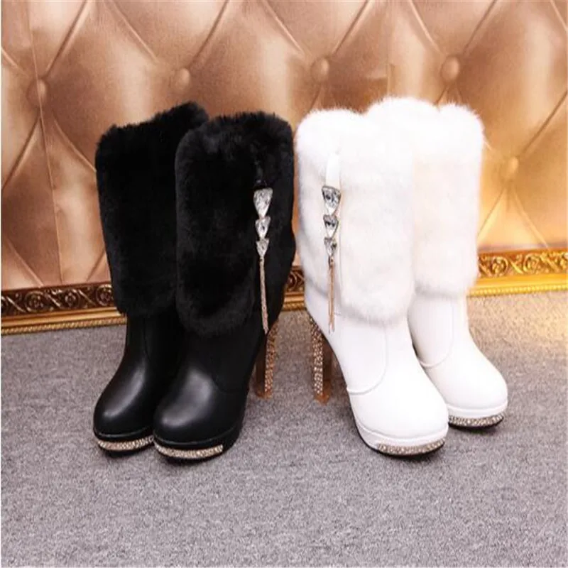 2019 autumn and winter new ladies booties snow boots women\'s boots rabbit hair with high heels