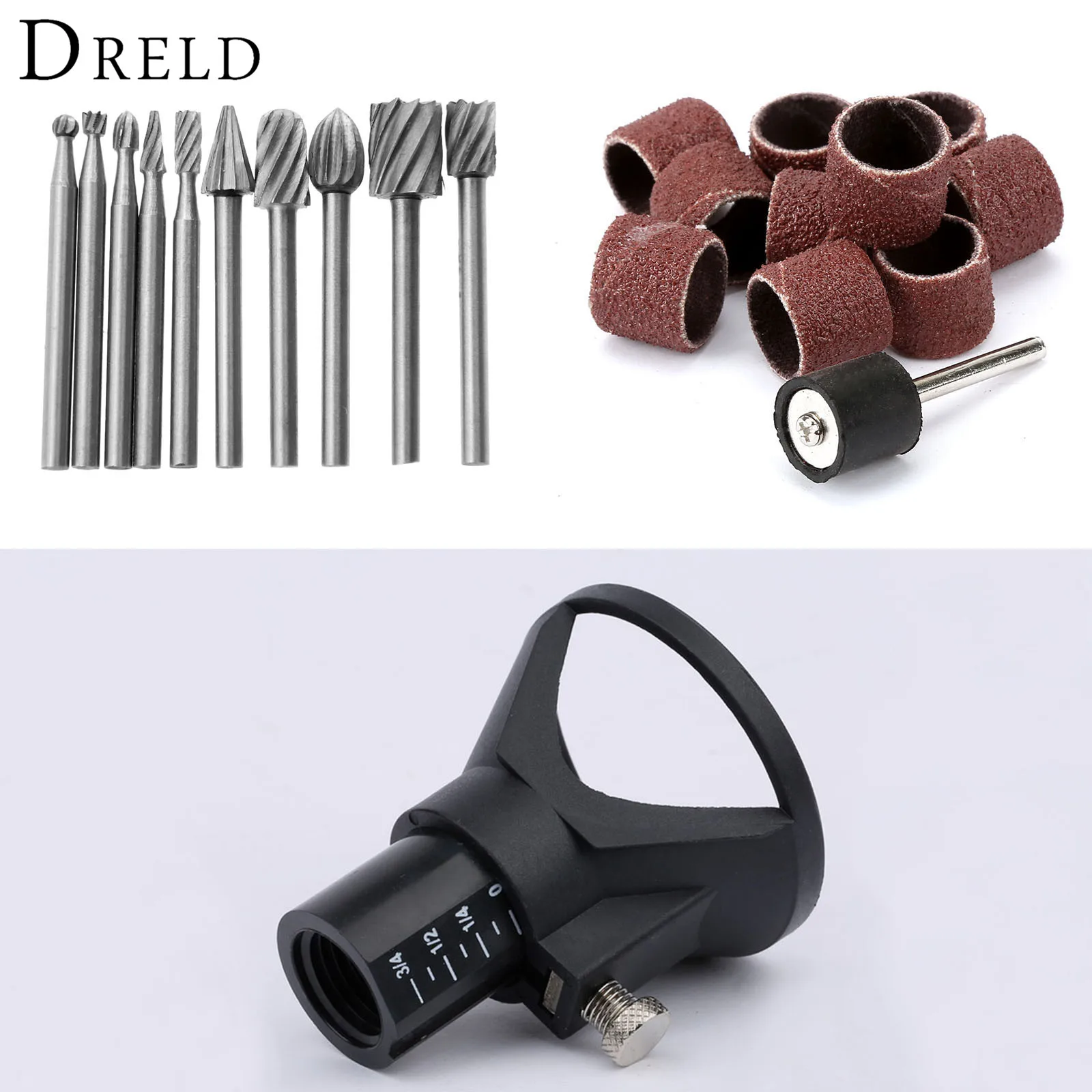 

10Pcs HSS Routing Grinding Bit Burrs Rotary File+10Pcs Sanding Bands with Mandrel+Drill Dedicated Locator for Dremel Rotary Tool