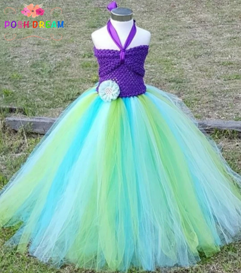 POSH DREAM Mermaid Kids Girl Dress  Princess Mermaid Flower Girl Tutu Dress Under The Sea Photo Prop Beach Birthday Theme Party