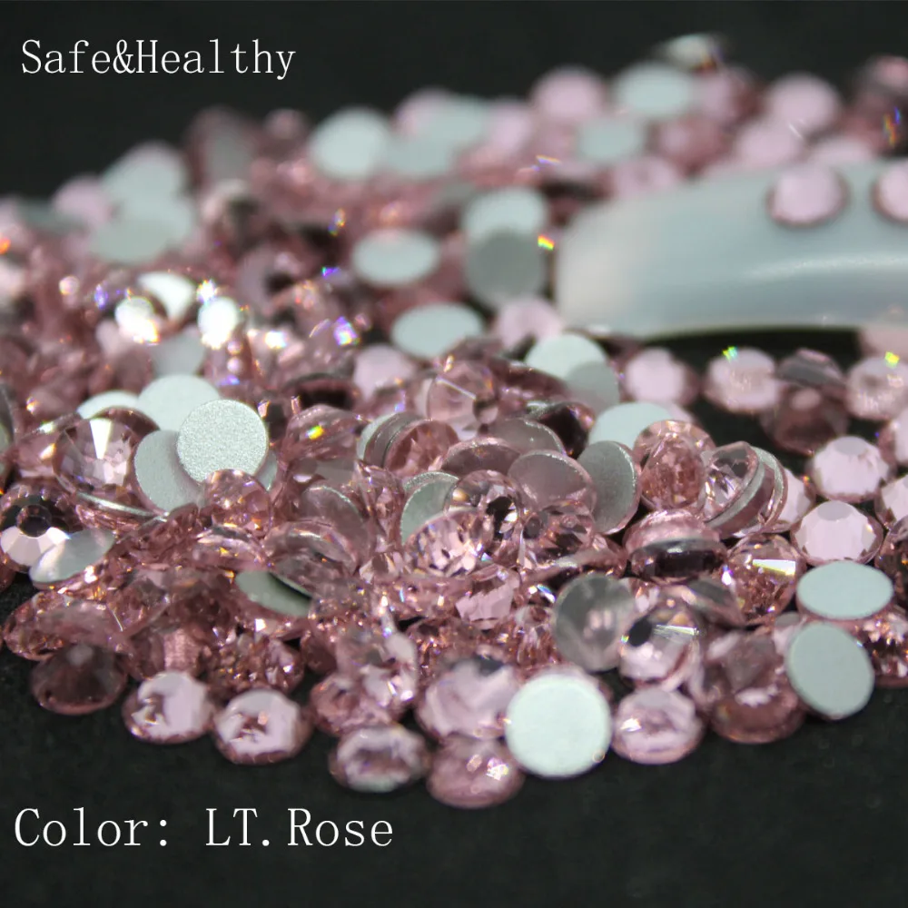 SS3-SS34 LT. Rose Rhinestones Back Flat Round Nail Art Decorations And Stones Non Hotfix Rhinestones Crystals for DIY Glass