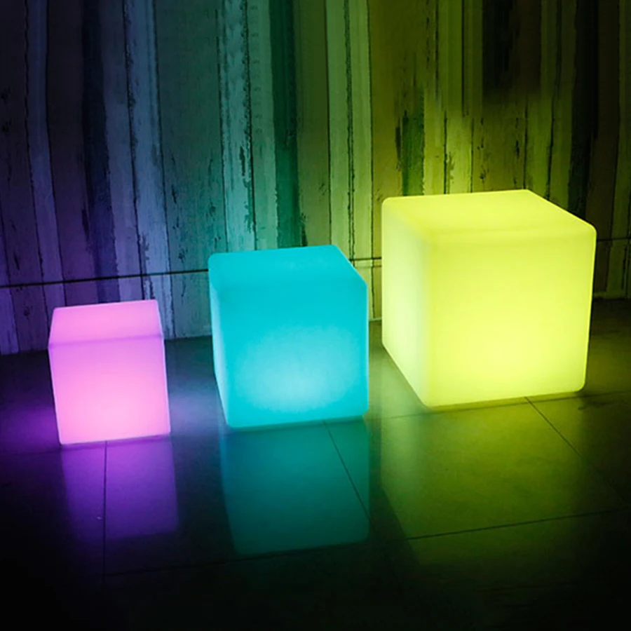 1PC RGBW Rechargeable Led illuminated Furniture Cube Stool Lamps With Remote Outdoor Led Cube Chair bar KTV Plastic Table Lamps