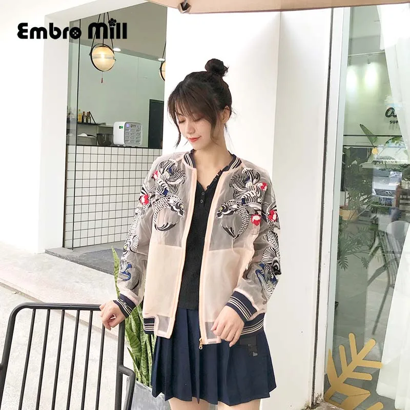 The New women jacket Chinese style embroidery fish Loose summer coat  woman O-neck Retro Baseball uniform coat S-XL