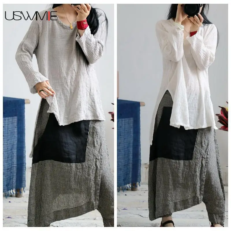 USWMIE 2020 קיץ נשים חולצות ספרות חדשה ג 'וקר פשוט V-צוואר מוצק צבע חולצה סדיר Hem לנשימה בתוספת גודל חולצות