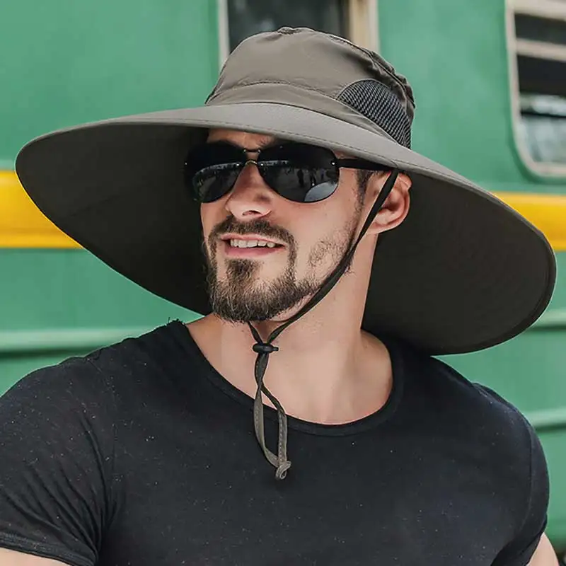 Sunscreen Sun Hat Male Summer Sunshade Cap Men Face Cover Wide Eave Fishing Climbing Outdoor UV Protection Casual Hats H7256