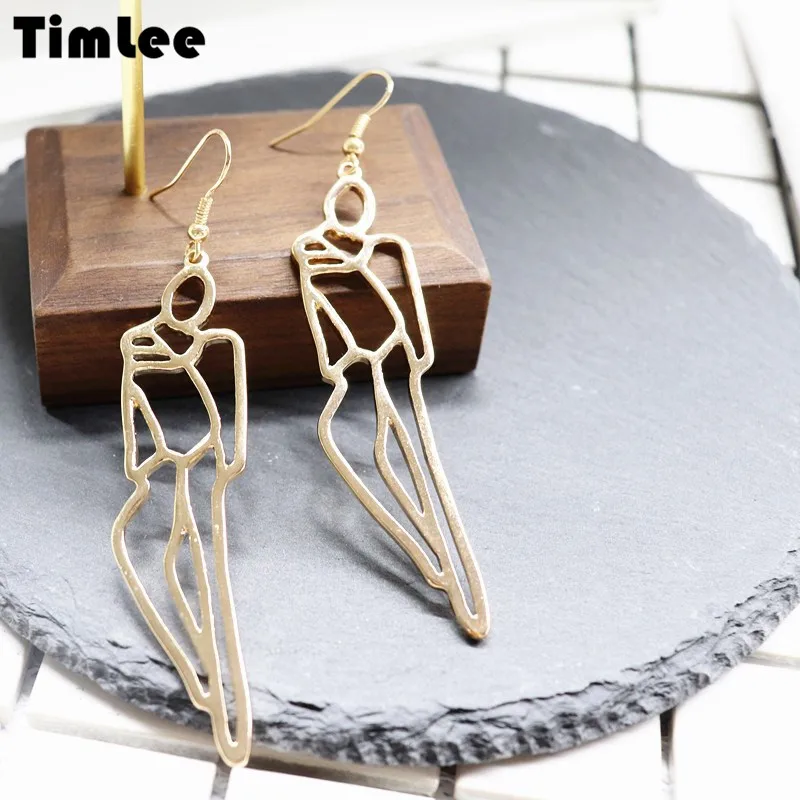 E128 حلق جسم الإنسان المعدني ، المبالغة أزياء شعبية الجوف خارج جسم الإنسان مجردة المعادن انخفاض القرط الطويل ، بالجملة