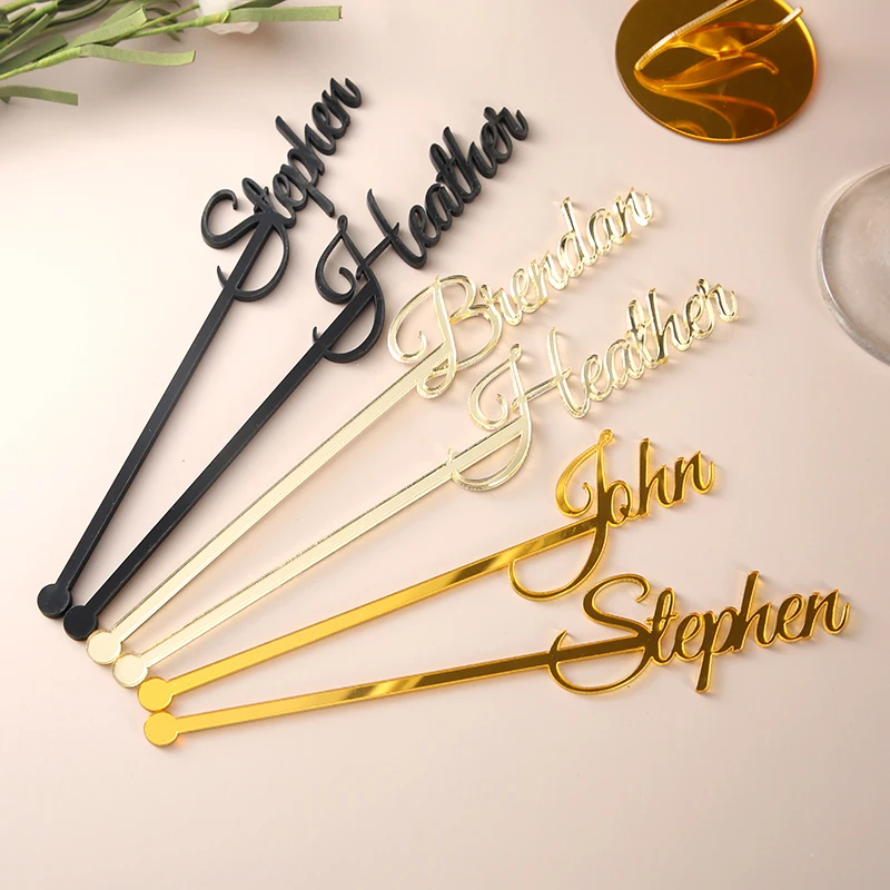 Personalized swizzle sticks table centerpiece Party picks Name drink stirrers Bridal shower Custom love stir stick Wedding decor