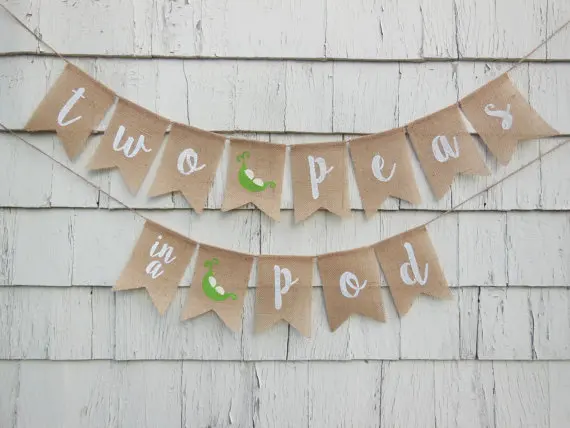 personalized Two Peas in a Pod twins baby shower burlap Banners Christening & Baptism sign party Buntings garlands Photo Prop